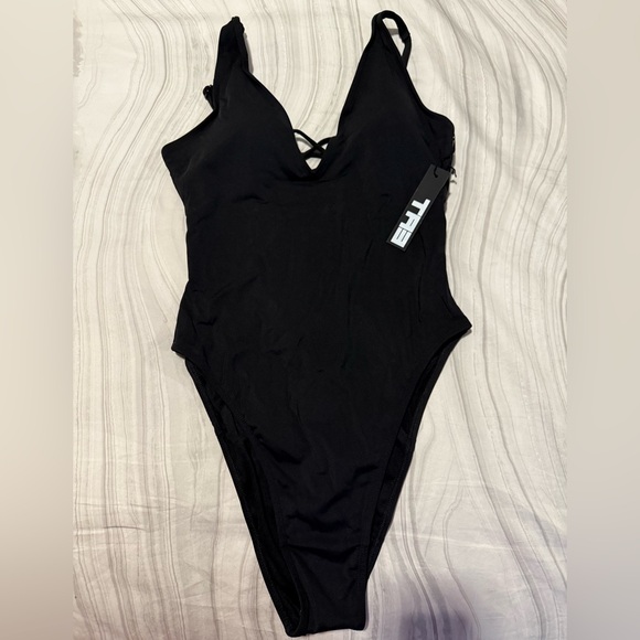 TA3 Hi Cut Plungey Black One-Piece Swimsuit NWT L REG / LONG - Picture 3 of 6